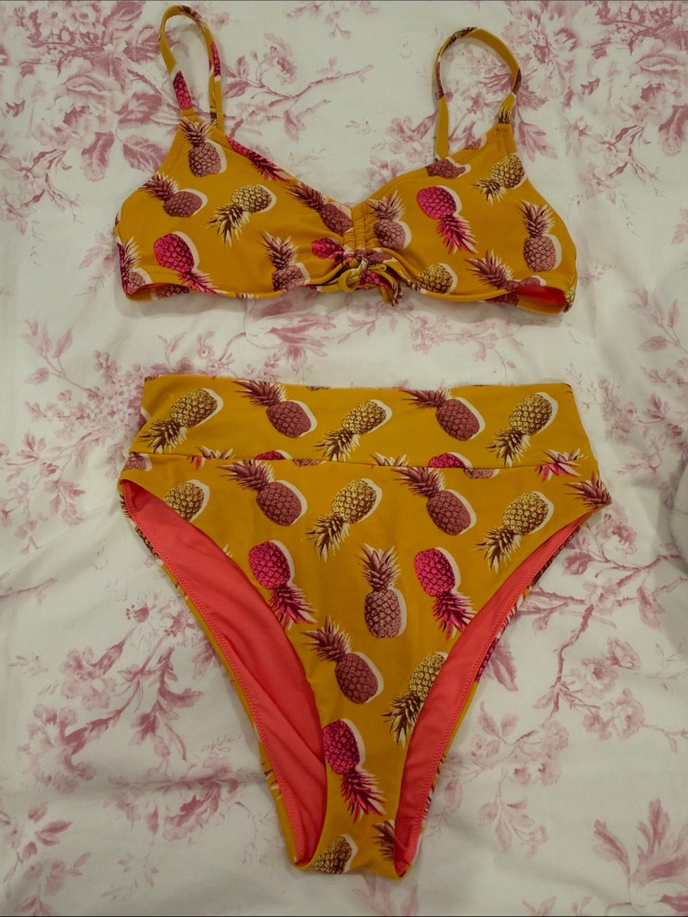aerie Yellow Pineapple Print High-Waist Bikini Set